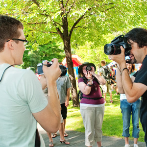 People taking photos in park